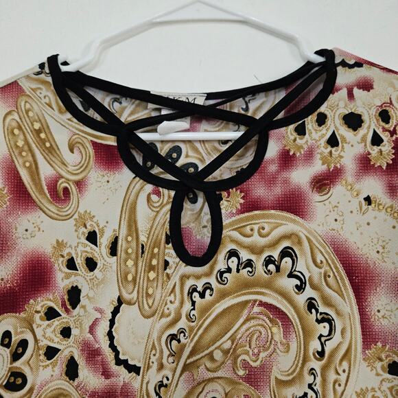 VTG Y2K MKM Designs Paisley Bell Sleeves Top Sz Large Keyhole Neck Sleeve Slits - Picture 3 of 7